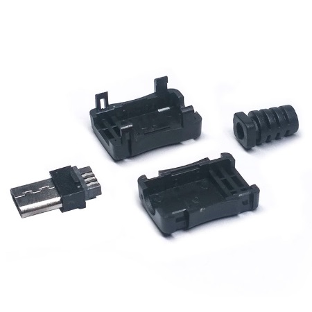 Штекер/вилка папа Micro USB тип B разборный на провод с резинкой, под пайку
